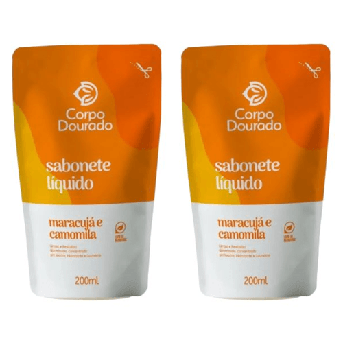 Kit c/2 Sabonetes Liquido Corpo Dourado Pouch 200ml Maracujá/Camomila