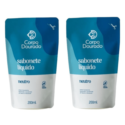 Kit c/2 Sabonetes Líquido Corpo Dourado Pouch 200ml Neutro