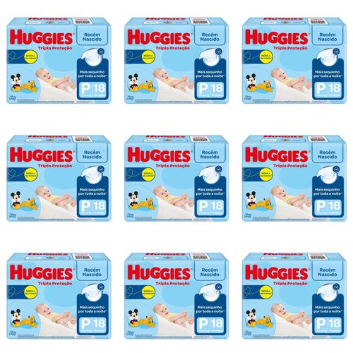 Kit 9 Fraldas Huggies Tripla Proteção Jumbinho P c/18 Unidades cada Kit 9 Fraldas Huggies Tripla Proteção Jumbinho P c/18 Unidades cada