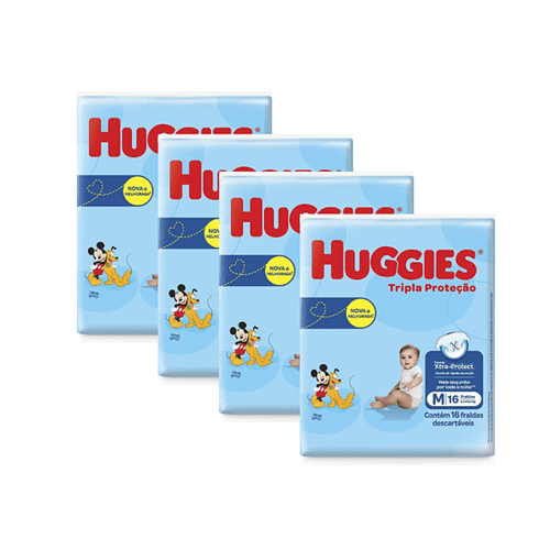 Kit 4 Fraldas Huggies Tripla Proteção Jumbinho (M) 16 Unidades cada