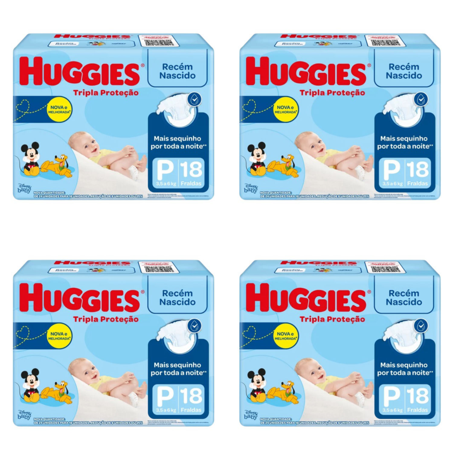 Kit 4 Fraldas Huggies Tripla Proteção Jumbinho "P" 18 Unidades cada