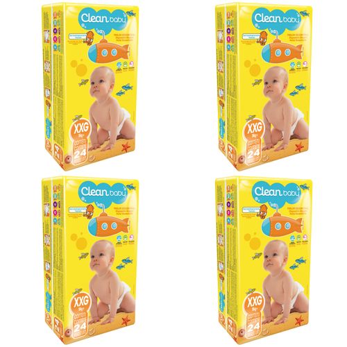 Kit 4 Fraldas Descartáveis Clean Baby Jumbo Xxg c/24 Unidades Kit 4 Fraldas Descartáveis Clean Baby Jumbo Xxg c/24 Unidades