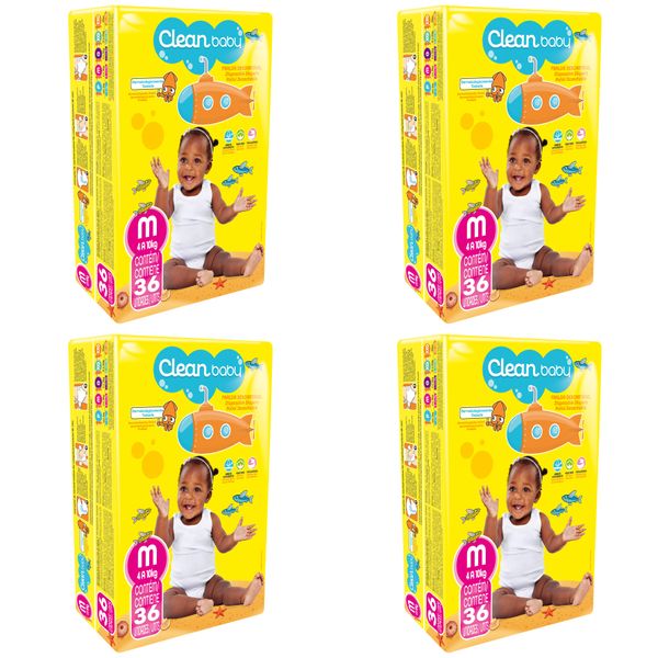 Kit 4 Fraldas Clean Baby Jumbo M c/36 Unidades
