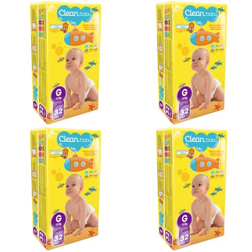 Kit 4 Fraldas Clean Baby Jumbo G c/32 Unidades cada