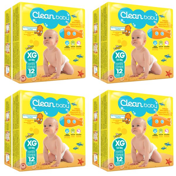 Kit 4 Fraldas Clean Baby Xg c/12 Unidades cada