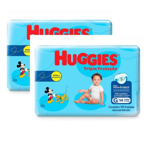 Kit 2 Fraldas Huggies Tripla Proteção Jumbinho (G) 14 Unidades cada