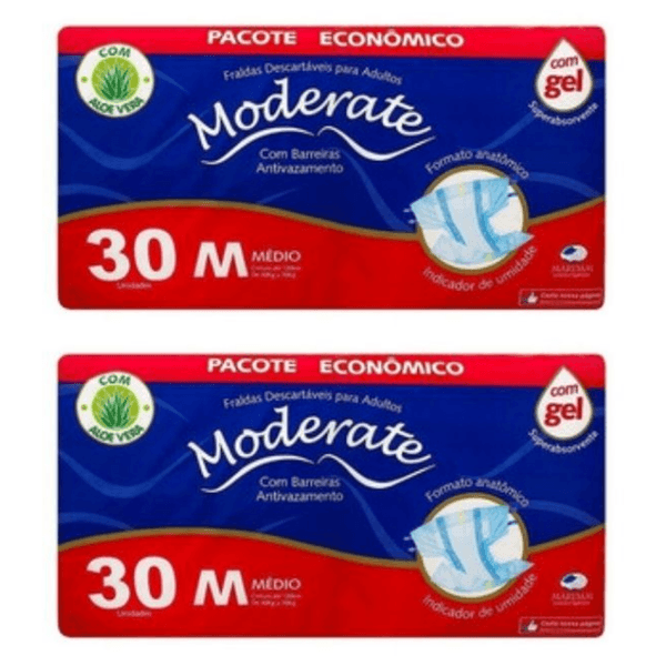 Kit 2 Fraldas Geriatrica Moderate Econômico (M) 30 Unidades cada