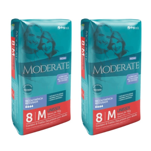 Kit 2 Fraldas Geriatrica Moderate Regular (M) 8 Unidades cada Kit 2 Fraldas Geriatrica Moderate Regular (M) 8 Unidades cada
