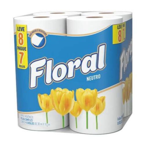 Papel Higiênico Floral 30m c/ 8 Unidades Neutro Papel Higiênico Floral 30m c/ 8 Unidades Neutro