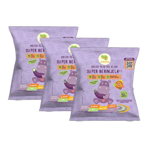 Kit 3X: Biscoito de Polvilho Super Berinjela Vegano Crilancha 20g Kit 3X: Biscoito de Polvilho Super Berinjela Vegano Crilancha 20g