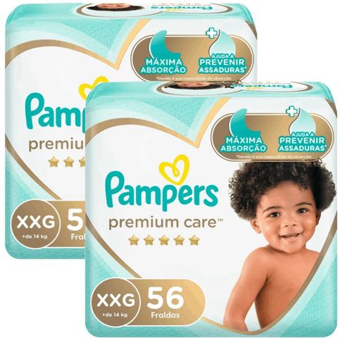 Kit 2 Fraldas Pampers Premium Care Xxg 56 Unidades cada Kit 2 Fraldas Pampers Premium Care Xxg 56 Unidades cada