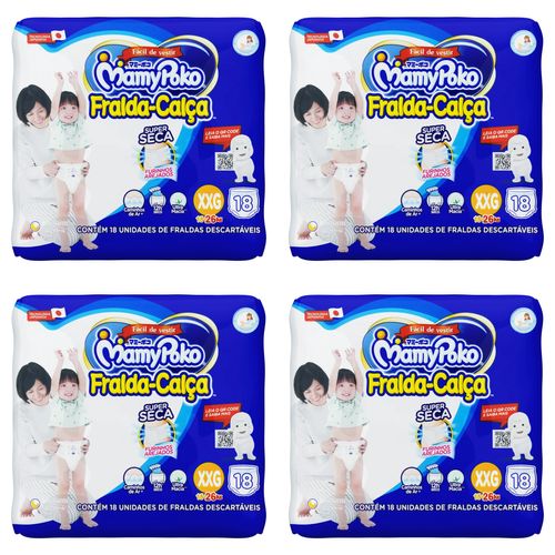 Kit 4 Fraldas Infantil Super Seca Calça MamyPoko XXG Pacote 18 Unidades cada