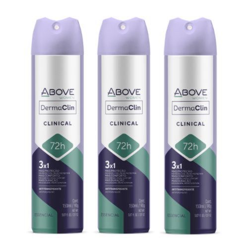 Kit c/3 Unidades de Desodorante Antibacteriano Aerosol Above Dermaclin 150ml 72H Women