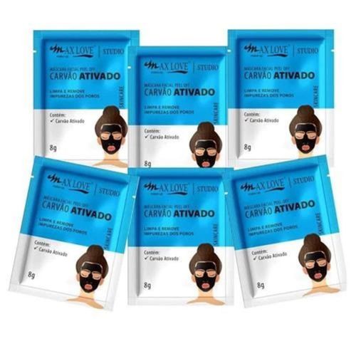 Kit c/6 Unidades de Máscara Facial Peel Off 8g Carvão Ativado Max Love