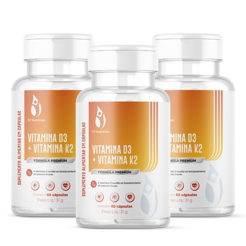 Kit 3 Vitamina D3 + Vitamina K2 ST Nutrition 60 Caps