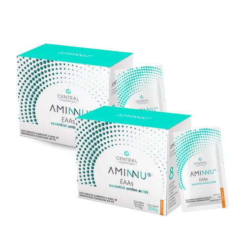 Kit 2 Aminnu EAAs  Aminoácidos 30 Sachês 10g Central Nutrition Tangerina