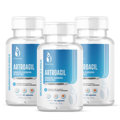 Kit 3 ArtroAgil ST Nutrition 60Caps Condro Glucosamina Colágeno II