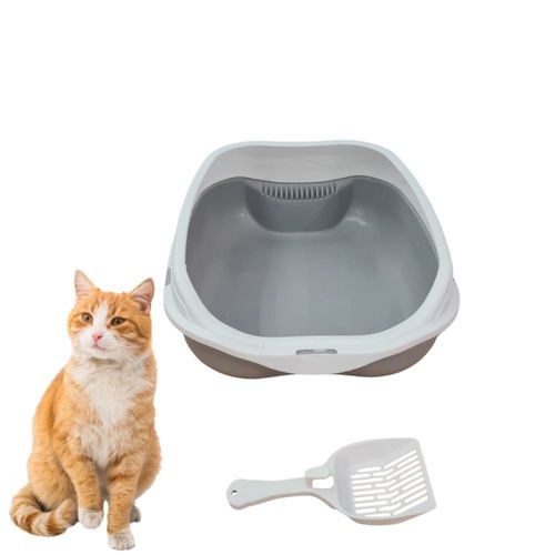 Caixa de Areia Banheiro Higiênica Bandeja Para Pets Gatos com Borda + 1 Pá Coletora Tamanho Grande Cinza Caixa de Areia Banheiro Higiênica Bandeja Para Pets Gatos com Borda + 1 Pá Coletora Tamanho Grande Cinza