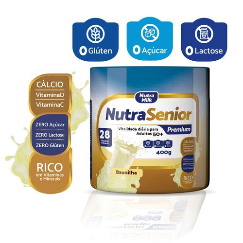 Nutra Senior Premium 50+ - Suplemento Alimentar Rico em Vitaminas e Minerais - Zero Lactose Baunilha 400g