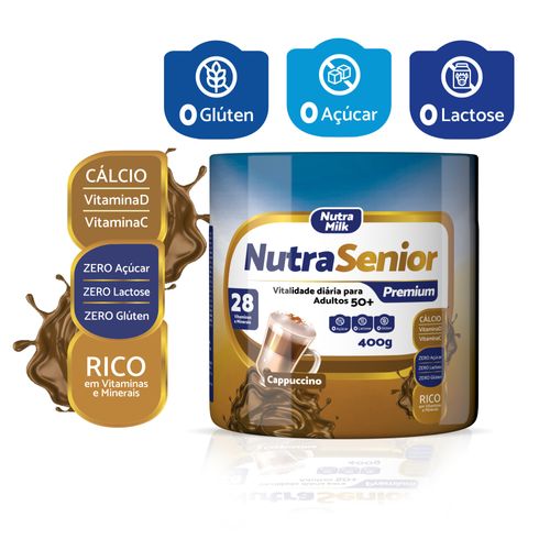 Nutra Senior Premium 50+ - Suplemento Alimentar Rico em Vitaminas e Minerais - Zero Lactose Cappuccino 400g