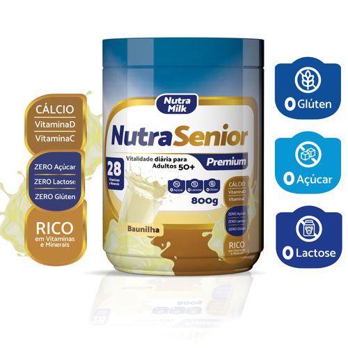 Nutra Senior Premium 50+ - Suplemento Alimentar Rico em Vitaminas e Minerais - Zero Lactose Baunilha 800g Nutra Senior Premium 50+ - Suplemento Alimentar Rico em Vitaminas e Minerais - Zero Lactose Baunilha 800g