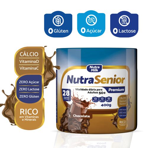 Nutra Senior Premium 50+ - Suplemento Alimentar Rico em Vitaminas e Minerais - Zero Lactose Chocolate 400g Nutra Senior Premium 50+ - Suplemento Alimentar Rico em Vitaminas e Minerais - Zero Lactose Chocolate 400g