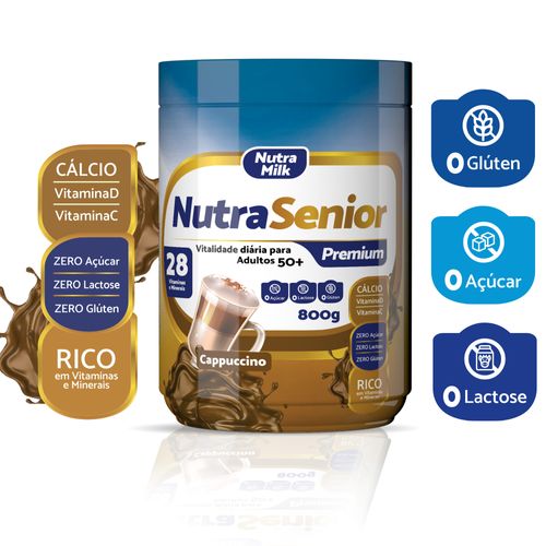 Nutra Senior 50+ Premium 800g - Suplemento Alimentar Zero Lactose e Zero Açúcar Cappuccino