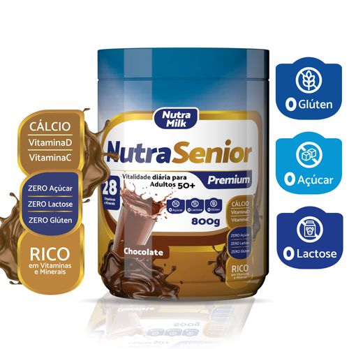 Nutra Senior Adulto 50+ Premium - Zero Lactose, Zero Açúcar, Suplemento Alimentar Completo Chocolate 800g