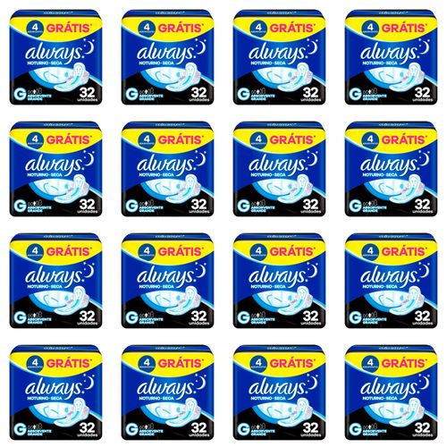 Kit c/16 Absorventes Cobertura Seca Noturno Com Abas Always Simples 32 Unidades cada Kit c/16 Absorventes Cobertura Seca Noturno Com Abas Always Simples 32 Unidades cada