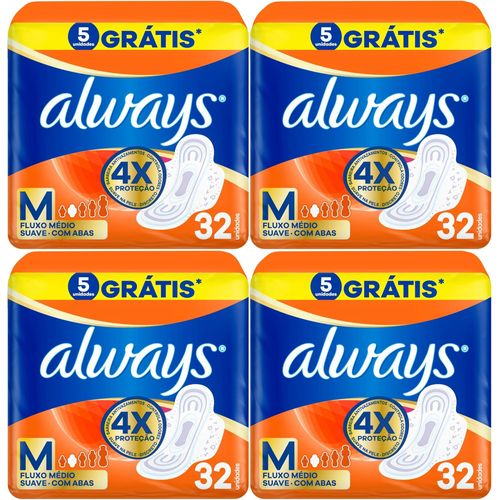 Kit c/4 Absorventes Always Pink Suave Com Aba 32 Unidades cada Kit c/4 Absorventes Always Pink Suave Com Aba 32 Unidades cada