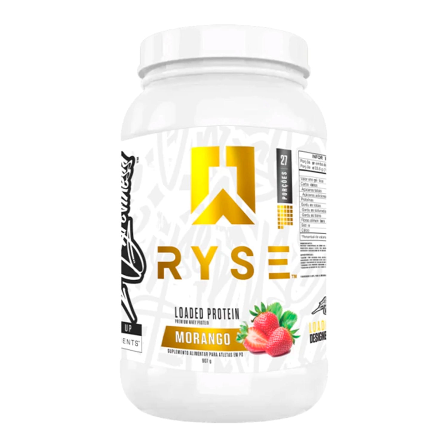 Embalagem do Whey Protein Loaded Protein 907g Pote Morango Ryse Supps