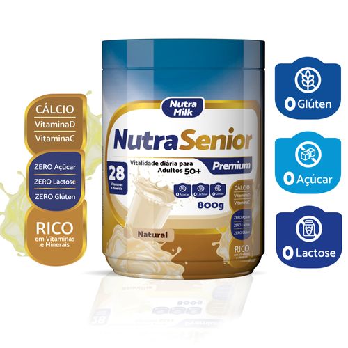 Melhor Suplemento Alimentar para idosos SEM LACTOSE e SEM AÇÚCAR - Nutra Senior Premium 800g - Completo Natural