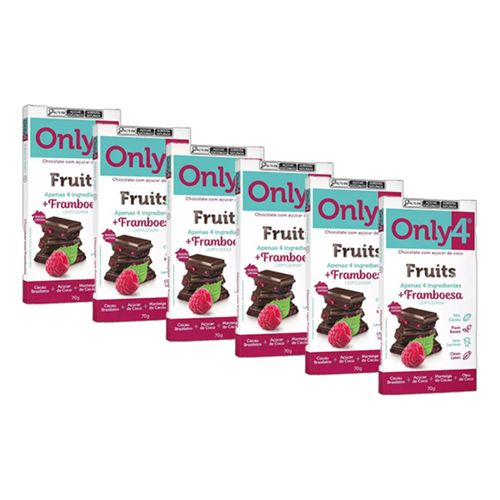 Kit 6X: Chocolate 70% Cacau com Framboesa Sem Lactose Vegano Only4 70G Kit 6X: Chocolate 70% Cacau com Framboesa Sem Lactose Vegano Only4 70G