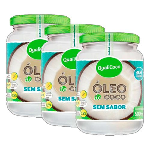 Kit 3X: Óleo de Coco Sem Sabor Qualicoco 500ml Kit 3X: Óleo de Coco Sem Sabor Qualicoco 500ml