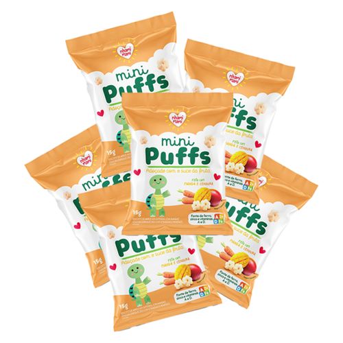 Kit 6X: Snack Infantil Mini Puffs Manga e Cenoura Nhami Mami 15g Kit 6X: Snack Infantil Mini Puffs Manga e Cenoura Nhami Mami 15g