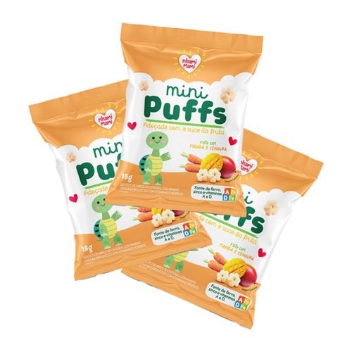 Kit 3X: Snack Infantil Mini Puffs Manga e Cenoura Nhami Mami 15g Kit 3X: Snack Infantil Mini Puffs Manga e Cenoura Nhami Mami 15g