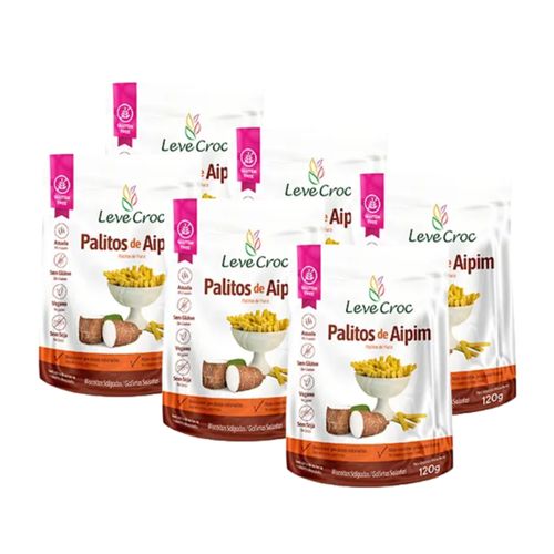 Kit 6X: Biscoito Palito Aipim Sem Glúten Leve Croc 120g Kit 6X: Biscoito Palito Aipim Sem Glúten Leve Croc 120g