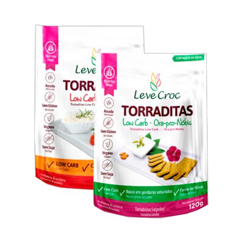 Kit 2 Biscoitos Torradita Low Carb Sem Glúten Leve Croc: Original, Ora Pro Nobis Kit 2 Biscoitos Torradita Low Carb Sem Glúten Leve Croc: Original, Ora Pro Nobis