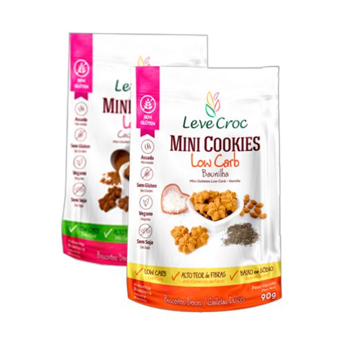Kit 2 Cookies Sem Glúten Leve Croc: Cacau, Baunilha