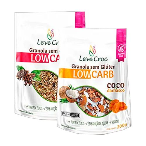 Kit 2 Granolas Low Carb Sem Glúten Leve Croc: Nibs de Cacau e Goji Berry, Coco e Damasco Kit 2 Granolas Low Carb Sem Glúten Leve Croc: Nibs de Cacau e Goji Berry, Coco e Damasco