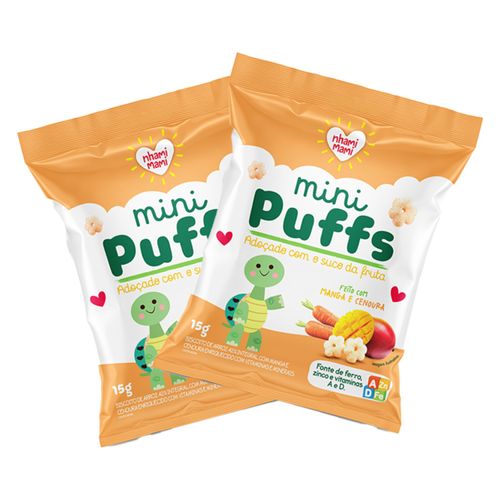 Kit 2X: Snack Infantil Mini Puffs Manga e Cenoura Nhami Mami 15g Kit 2X: Snack Infantil Mini Puffs Manga e Cenoura Nhami Mami 15g