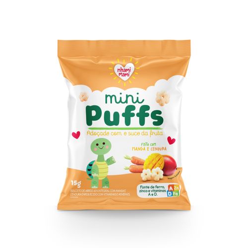 Snack Infantil Mini Puffs Manga e Cenoura Nhami Mami 15g Snack Infantil Mini Puffs Manga e Cenoura Nhami Mami 15g