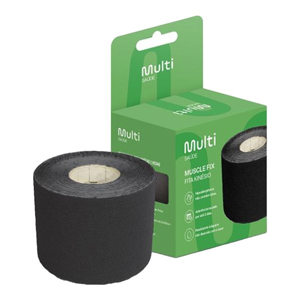 Fita Kinésio Multilaser Muscle Fix Preta 5cm X 5m