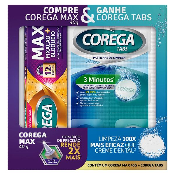 Kit Fixador de Dentadura Corega Max sem Sabor 40g Creme