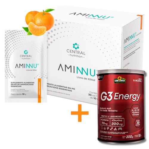 Aminnu® Sem Xilitol - 10g 30 Sachês - Central Nutrition - Sabor Tangerina + G3 Energy Cafeína Taurina Pré Treino Aminnu® Sem Xilitol - 10g 30 Sachês - Central Nutrition - Sabor Tangerina + G3 Energy Cafeína Taurina Pré Treino