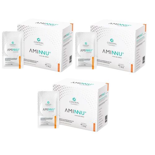 3x Aminnu Sem Xilitol-30 Sachês- Central Nutrition-Tangerina Tangerina