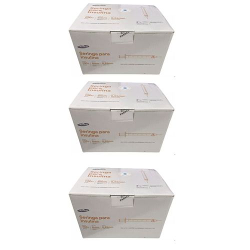 Seringa insulina 1mL com Agulha 6mm x 0,25mm 3 Caixas 300 unidades Seringa insulina 1mL com Agulha 6mm x 0,25mm 3 Caixas 300 unidades