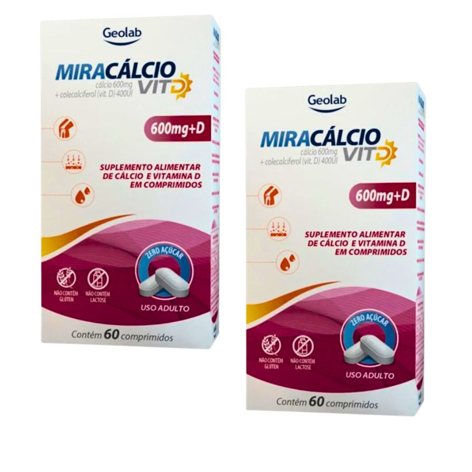 Calcio 600 com vitamina D Miracalcio D composicao  idoso Kit 2