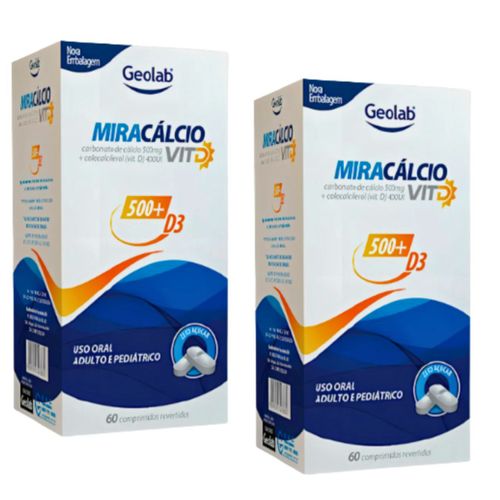 Calcio 500mg com vitamina D3 400Ui Combo 2 Caixas Miracalcio Calcio 500mg com vitamina D3 400Ui Combo 2 Caixas Miracalcio