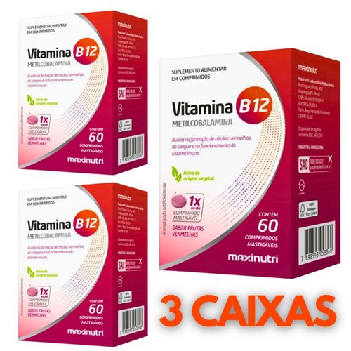 Vitamina B12 Metilcobalamina Sublingual Mastigavel Kit 3 Caixas 60cp cada